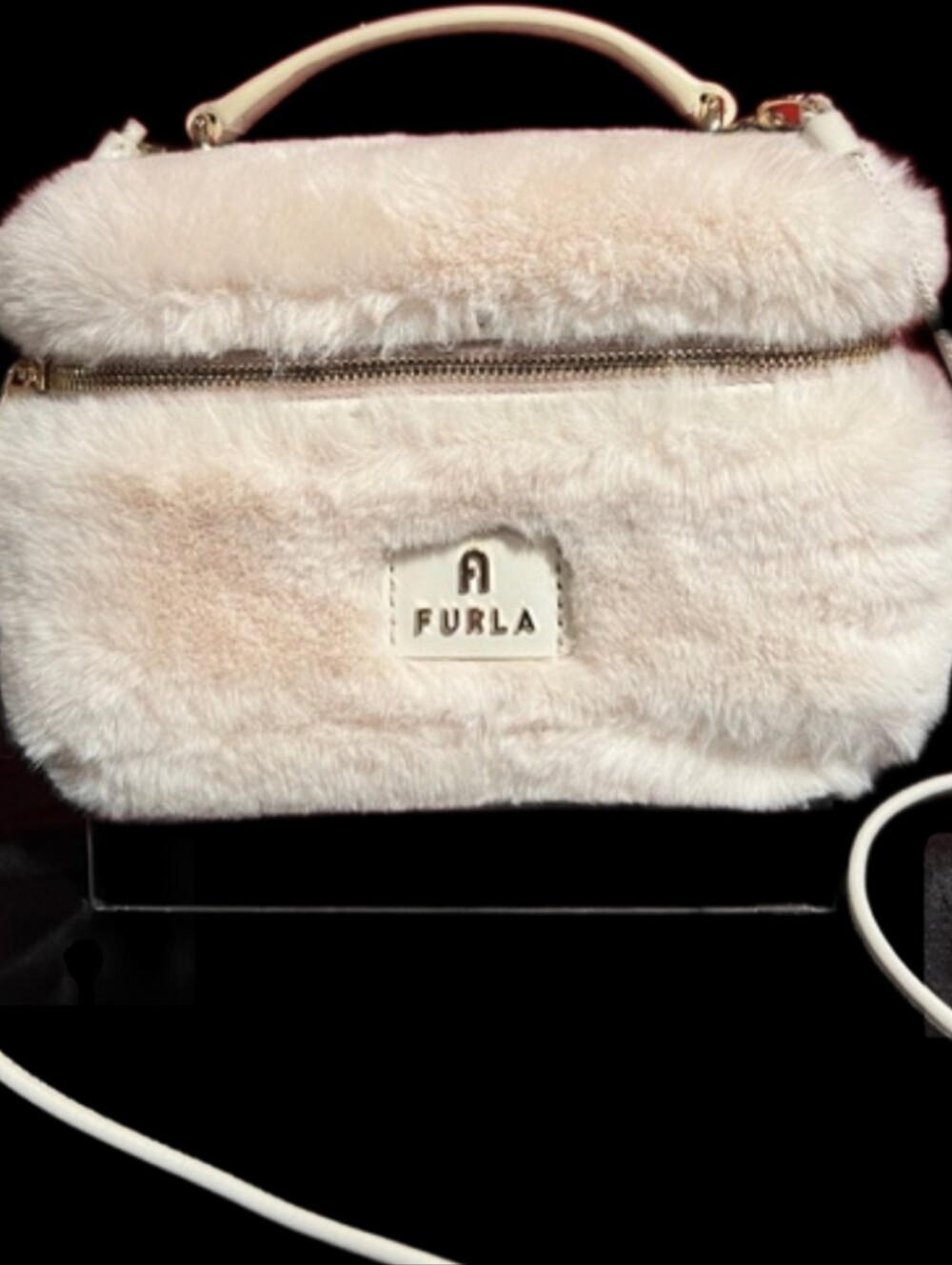 Furla Cream Faux Fur Crossbody Bag